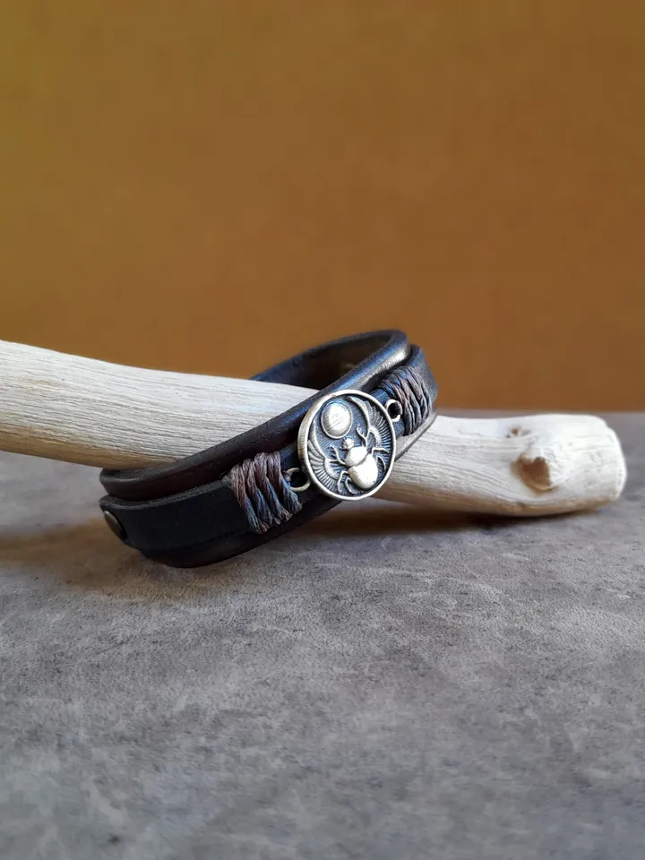 Winged Scarab Beetle Bracelet, Handmade Adjustable Leather Cuff, Spirit Animal, Egyptian god Khepri, Sacred Symbol, Egyptian Talisman