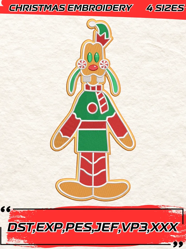 Disney Goofy Christmas Gingerbread Embroidery Design,Christmas Embroidery Design,4 Sizes,Digital Download