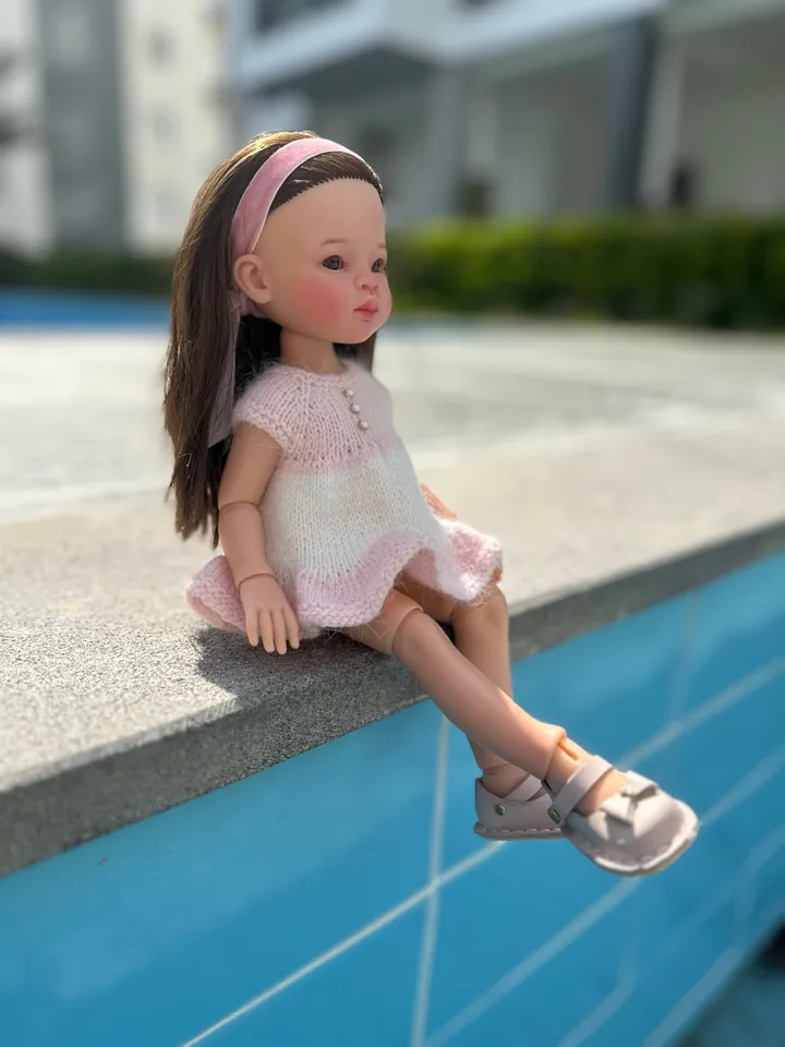 Paola Reina Doll 4 ITEMS Set: Exclusive Handmade Outfit - Dress, Cardigan, Pompon Hat, Leather Shoes