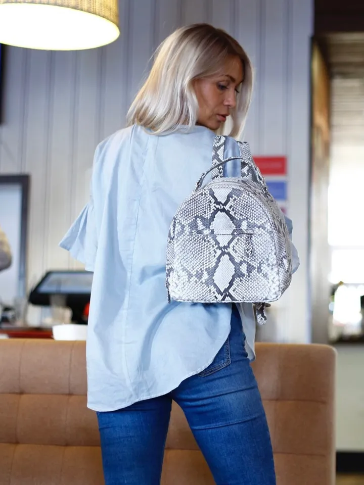 Women Python Skin Backpack | Genuine Python Skin Backpack | Exotic Leather Bags | Summer Snakeprint Backpack | Women Sport Shick Backpack
