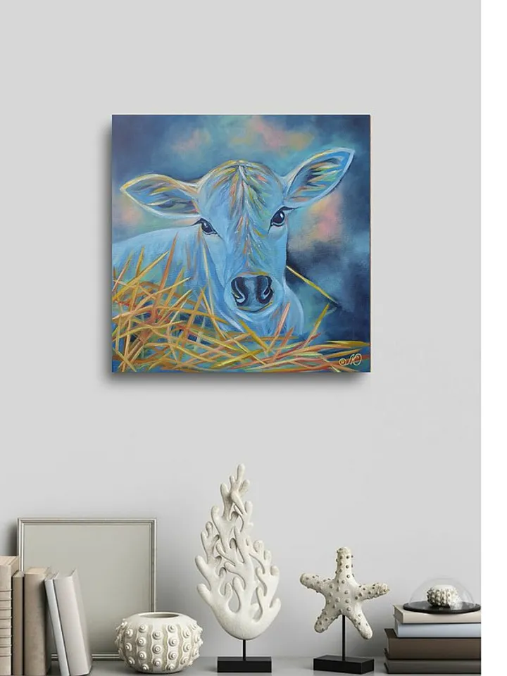 Cow Painting Animal Original Art Baby Cow Wall Art Canvas Oil Painting