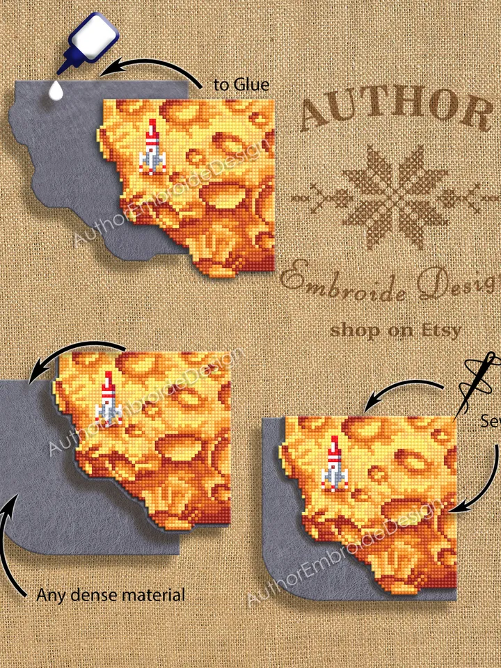 Corner bookmark cross stitch pattern download PDF Lunar craters cross stitch chart, Space bookmark pattern digital PDF Book lover gift #B330