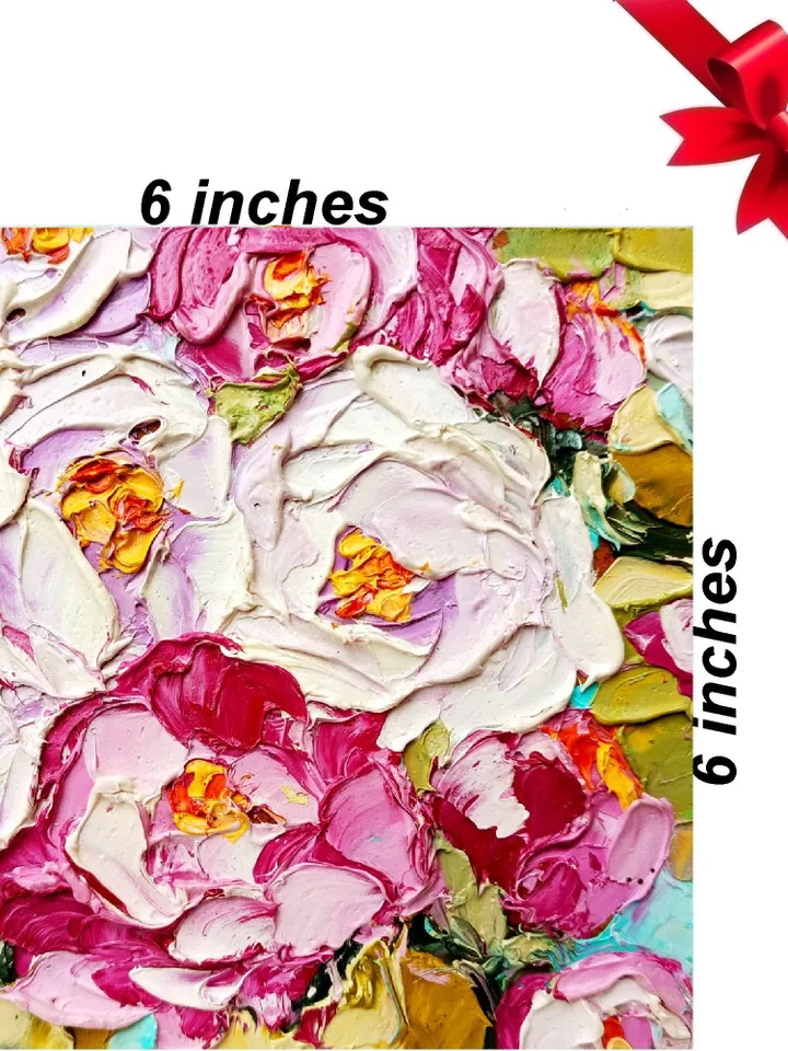 Peony Painting Impasto Original Art Pink Floral Wall Art Flowers Art Small Oil Painting by ArtProkopaloSv