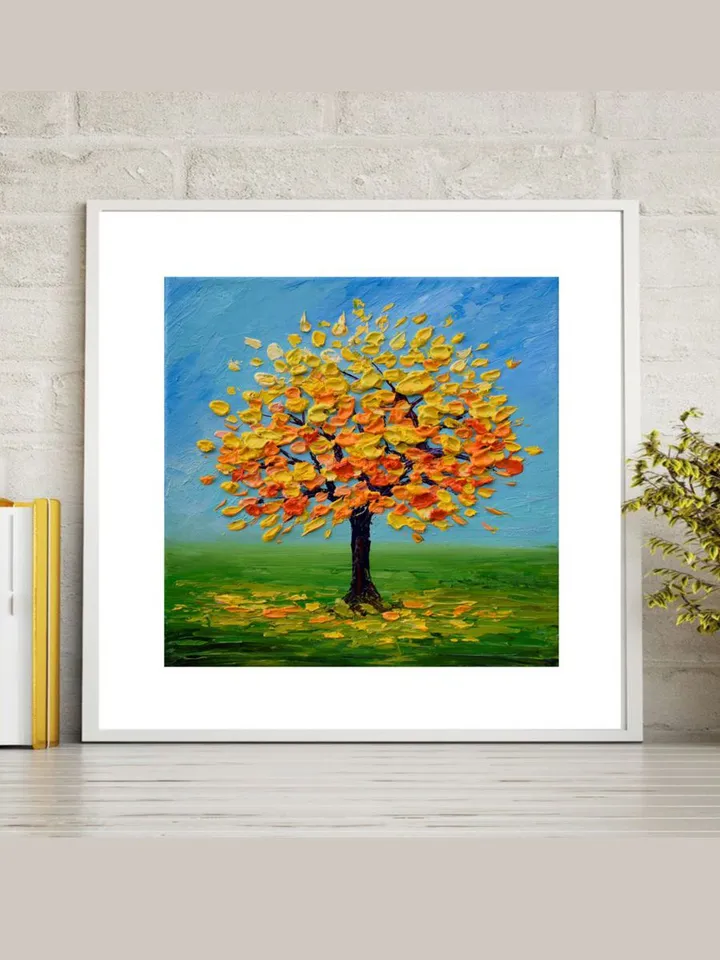 Fall Tree painting Landscape Original art Yellow tree oil painting 6 by 6 inch Small Art by Juliya JC