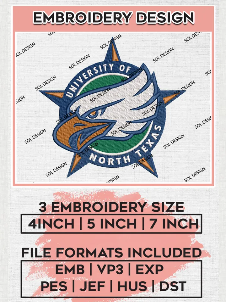 North Texas Football Team Logo Embroidery Design Files, NCAA North Texas Mean Green Team Embroidery, NCAA Game Day, Machine embroidery designs, Digital Download