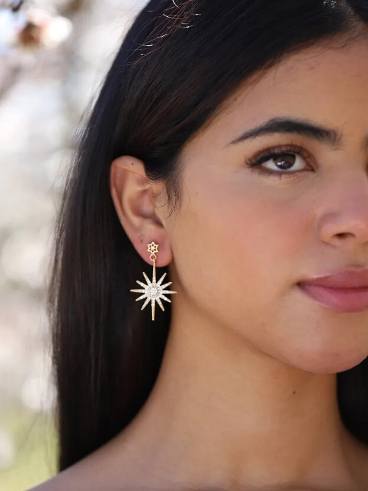 Boho Wedding Earrings, Celestial Wedding Earrings, Starburst Earrings, Gold Star Earrings, Sun earrings, Boho Statement Bridal Earrings,