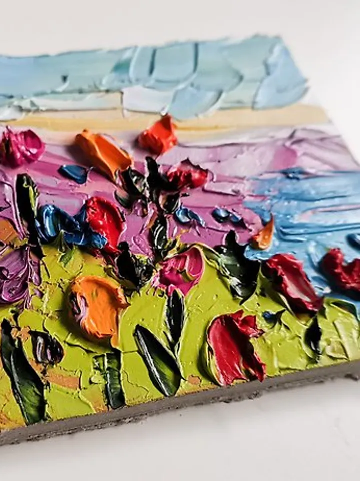 California Poppy Painting 油畫原作 Original Art 手工油畫 Small Oil Painting 油畫 by Verafe