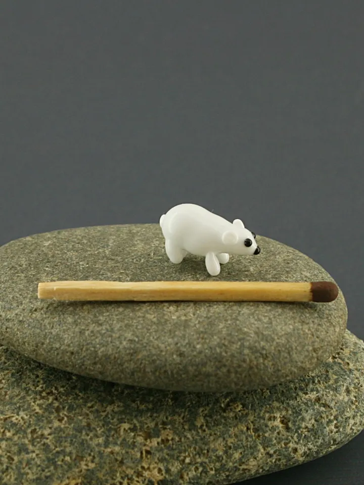 Glass figurines Polar Bear figurine Glass bear Miniature bear Tiny glass animals Blown glass art Terrarium figurines Dollhouse figurines