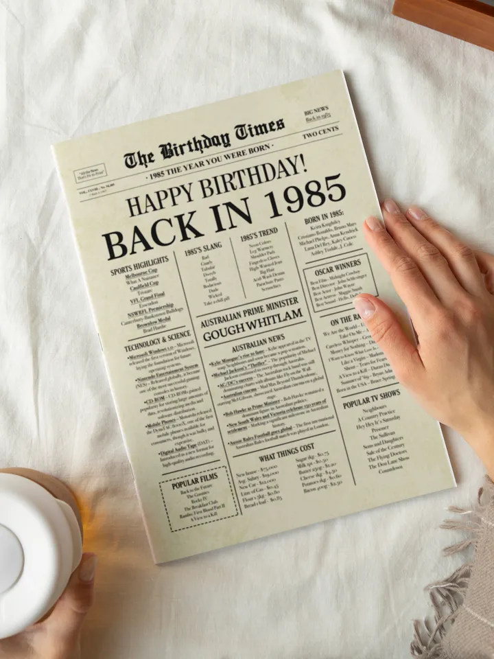1985 AUSTRALIA, 40th birthday newspaper print Australian, 1985 birthday poster INSTANT DOWNLOAD, 40 years ago back in 1985 print for Aussie