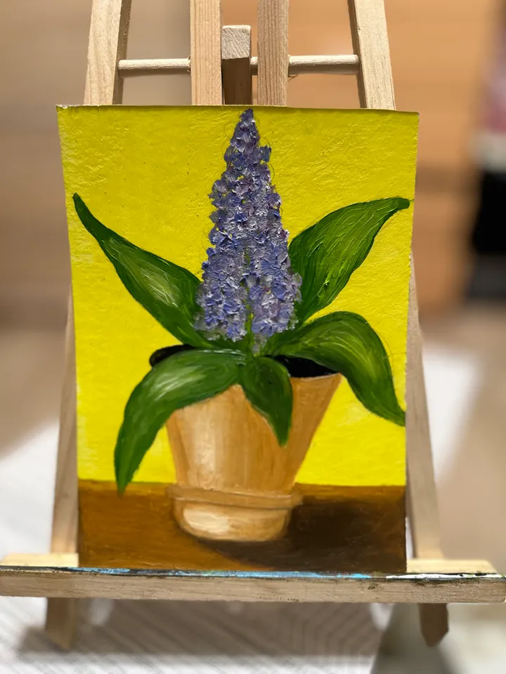 Oil Painting Hyacinth In A Pot Spring Flowers Wall Decor Nature Floral Art Miniature 8x6 inches 21x15 cm New Unframed
