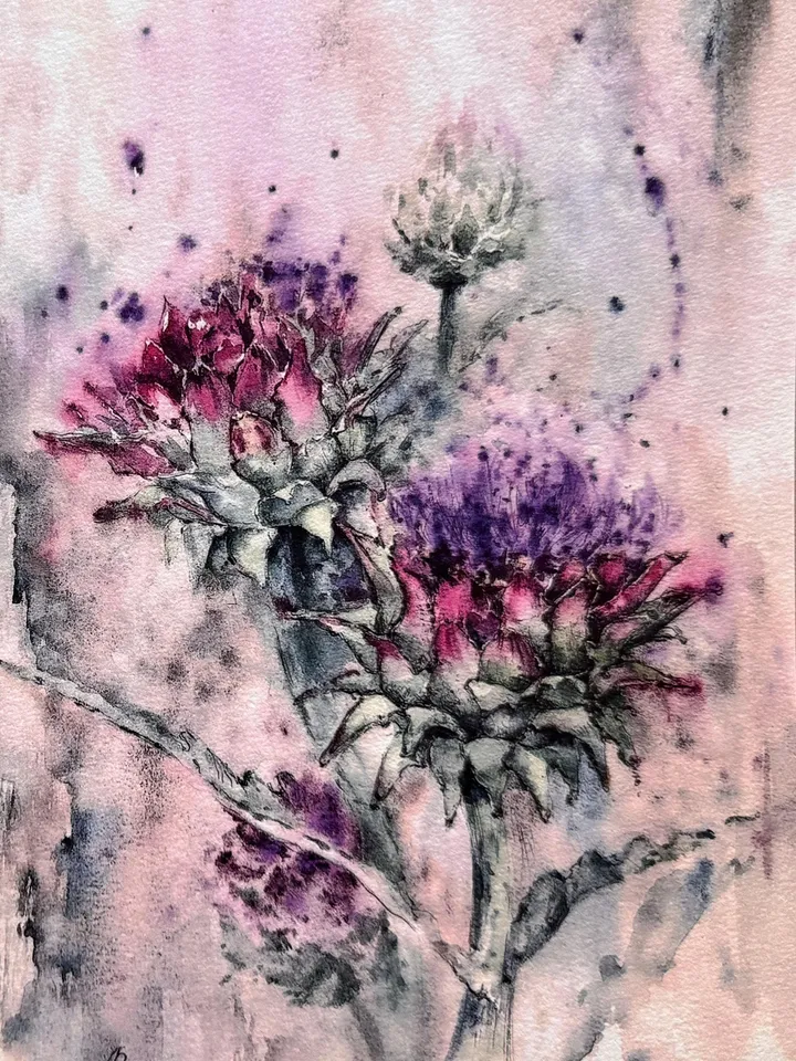 Flowers Watercolor Painting Floral Set of 2 Prints Wildflowers Wall art  Flowers Prints Artichoke Art