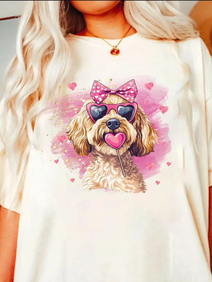 Goldendoodle Coquette PNG Coquette Valentines PNG Doodle Mom Coquette PNG Goldendoodle Sublimation Shirt Design Pink Dog Coquette Bow