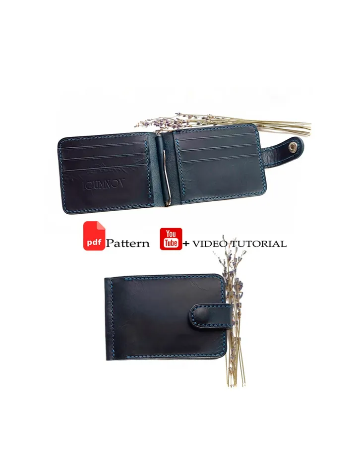 Pattern of a leather wallet with a money clip in PDF format with a step of 4 mm.