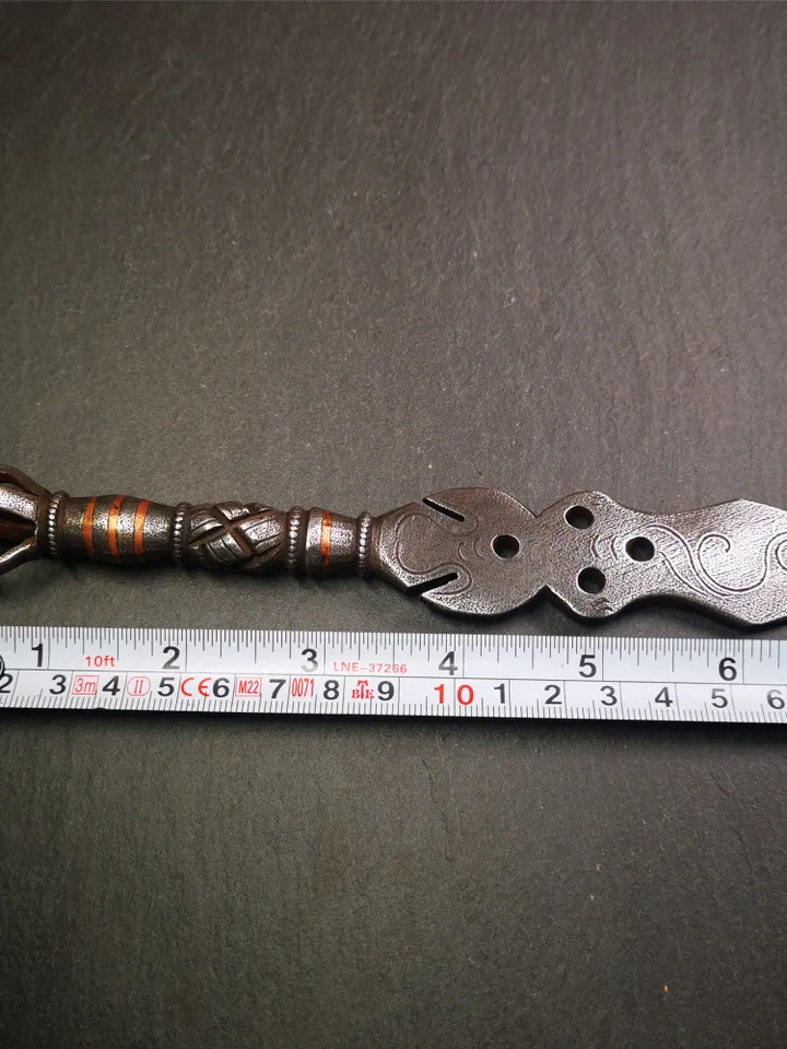 Gandhanra Handmade Tibetan Buddhist Ritual Implement - Kila -Dorje Phurba,Made of Cold Iron inlaid Copper,7.8"