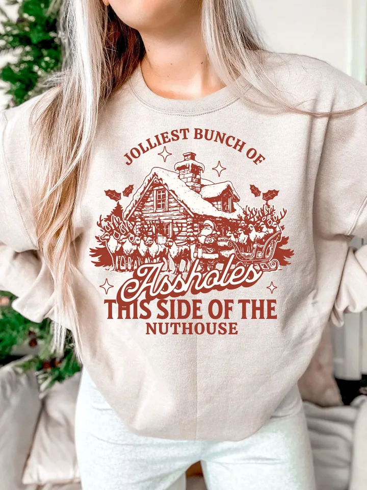 Jolliest Bunch of Assholes This Side of the Nuthouse PNG, Funny Adult Christmas png, Retro Sarcastic Christmas Jumper png