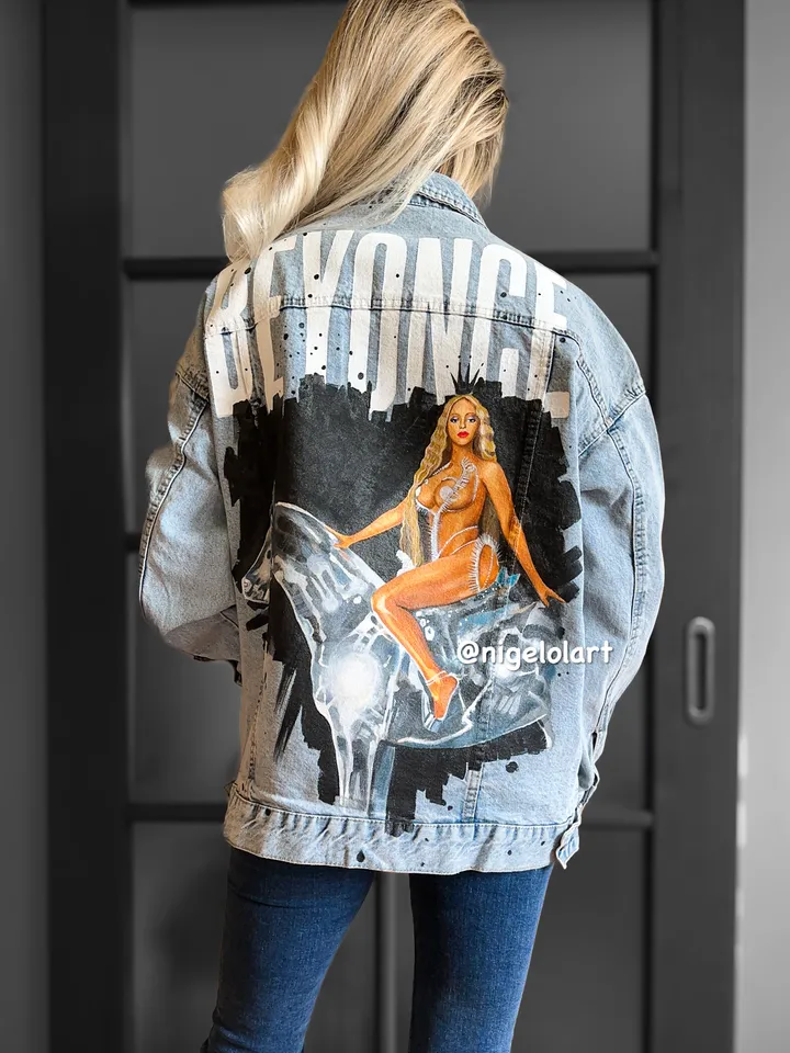 Beyonce Renaissance album tour Painted denim jacket Custom jacket Portrait from photo Personalized jacket