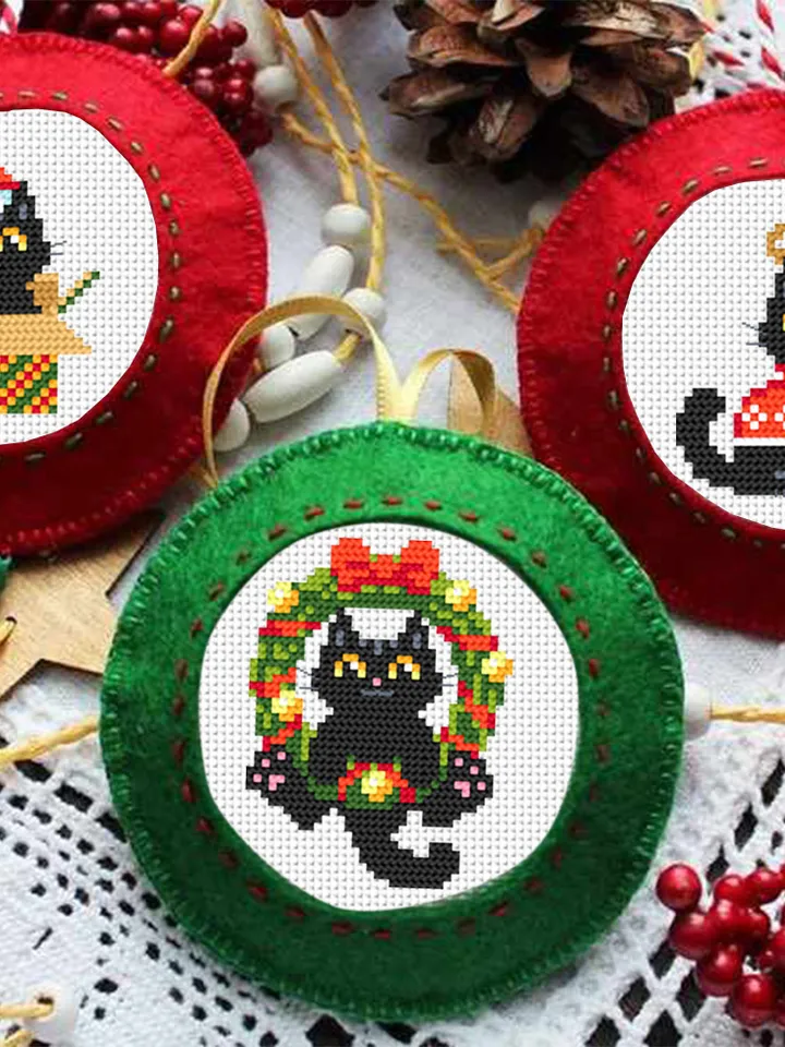 Set Christmas cats cross stitch pattern download PDF, Cute black cat embroidery PDF, Christmas mini cross stitch, Funny home cat decor #N78