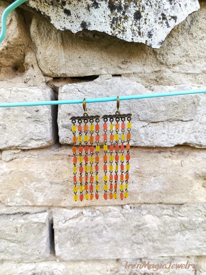 Handmade Boho Earrings in Yellow and Orange Summer Shades