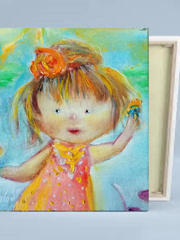Girl Portrait Painting Impasto Painting Angel Portrait Original Art Naive Style Wall Art Nursery Decor Gift by ArtProkopaloSv