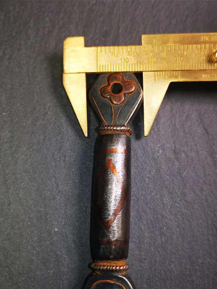 Gandhanra Handmade Tibetan Buddhist Ritual Implement - Kila -Dorje Phurba,Made of Cold Iron inlaid with Copper,5.5"
