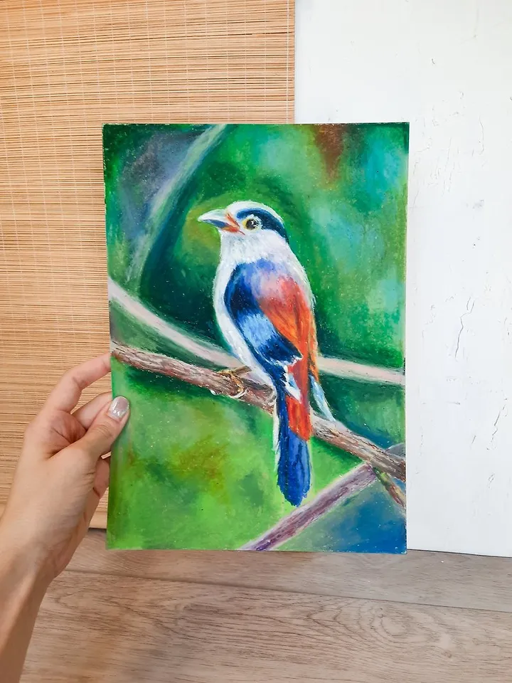 Bird painting Animal painting Original painting Oil pastel painting Wall art