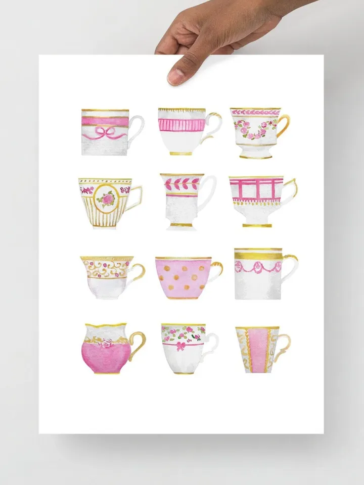 Tea cups, Kitchen Art, Wall Art, Kitchen Wall Decor, Vintage Tea Cup, Gift For Tea Lovers, Tea Party Decor ,Watercolor Art Print Tea Poster