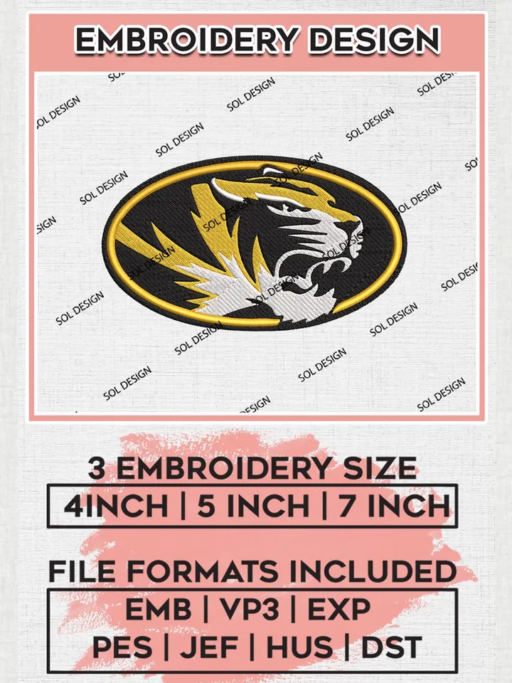NCAA Missouri Tigers Mascot Logo Machine Embroidery Design, NCAA Missouri Tigers Team Design Design files, NCAA Team Embroidery Designs, NCAA Machine Embroidery Designs, Digital Download