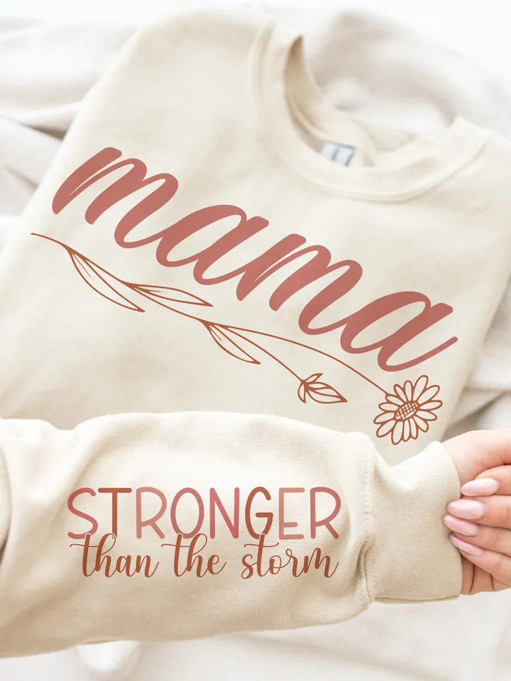 Mama Stronger than the Storm Svg Png, Motivational Mom Sleeve Shirt Design Svg, Positive Mom Quotes Svg Png, Mama Life Trendy Svg Png