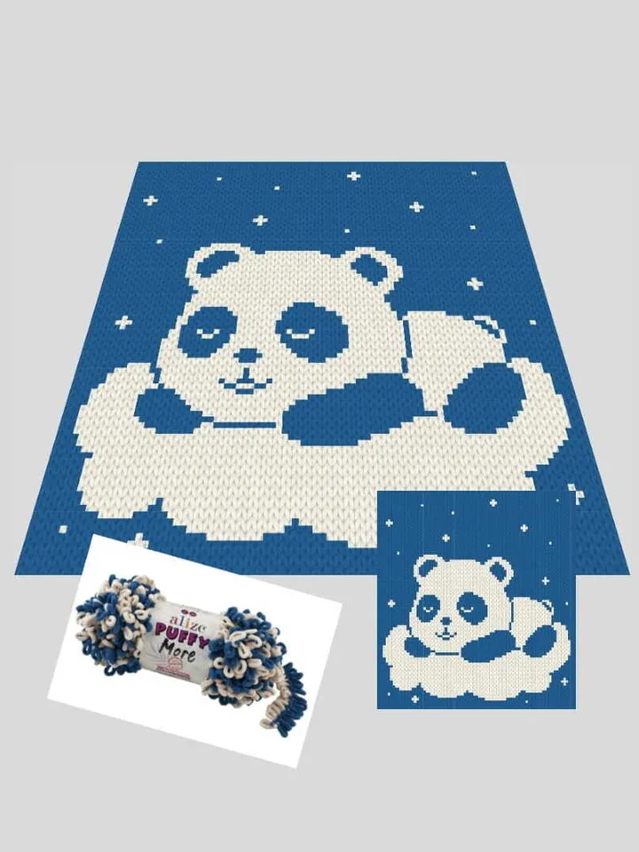 Loop yarn Finger knitted Sleeping Panda blanket pattern