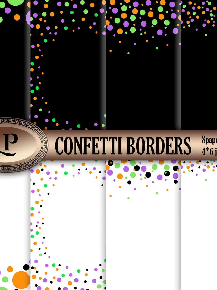 Halloween border clipart png Invitation card background 4 x 6 inch Halloween digital paper jpg Halloween confetti png Instant download