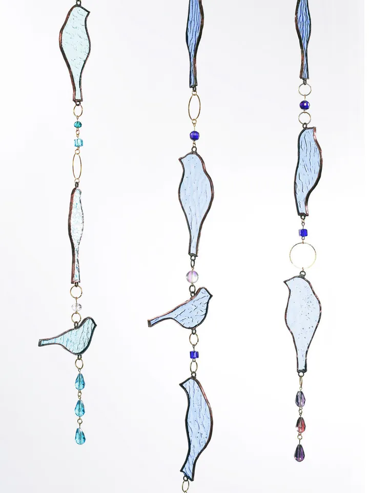 Garlands. Birds. Snow-white, Snow-white Bird Garland, White Bird Stained Glass Garland, Elegant White Bird Garland, Handmade Stained Glass Birds on Garland, Whimsical White Birds Garland