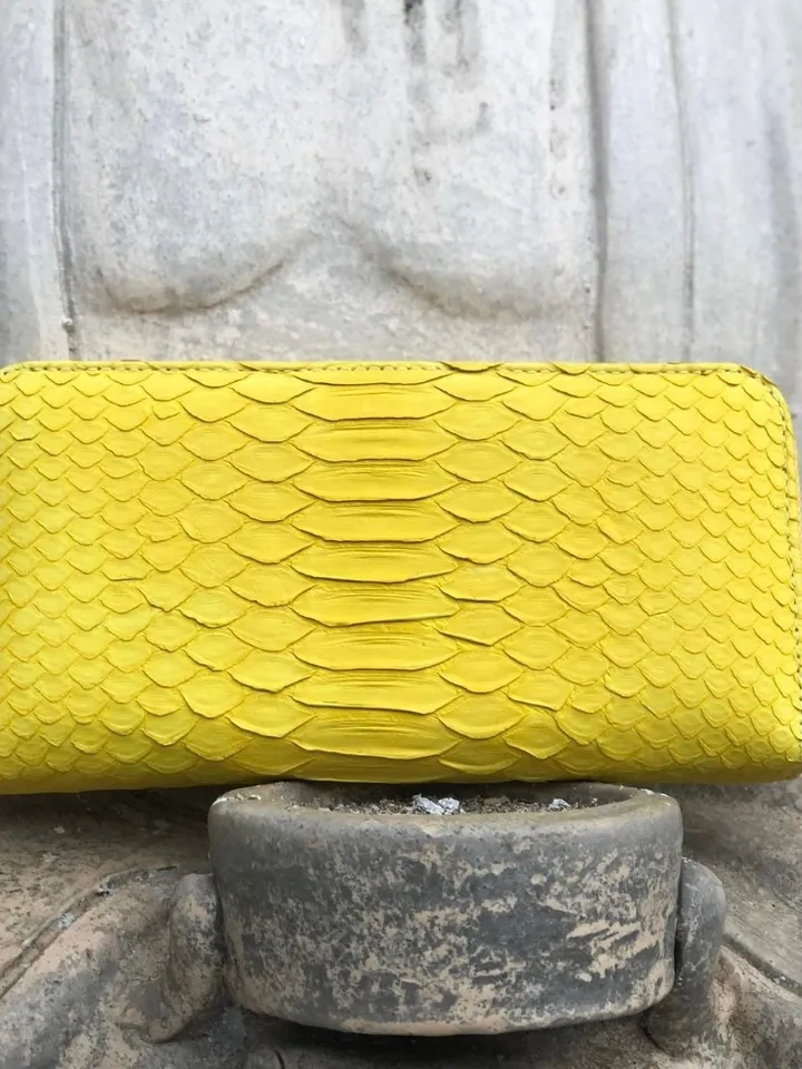 Wallet genuine python skin yellow color, women wallet, leather lady wallet, classic zip wallet, designer wallet handmade, money wallet