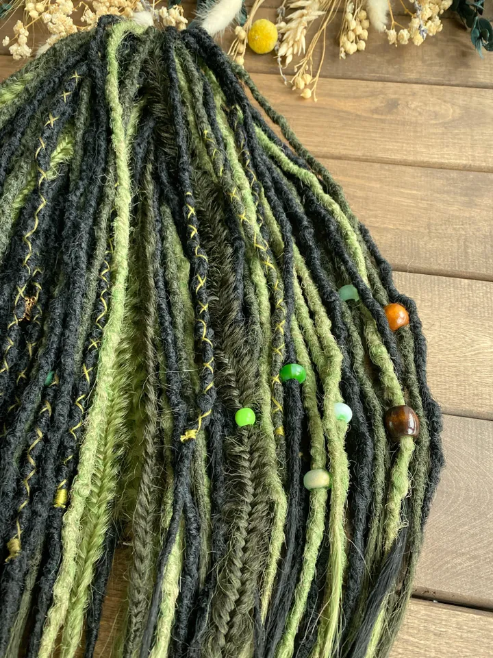 Black and forest green Double Ended Synthetic dreadlocks, ready to ship