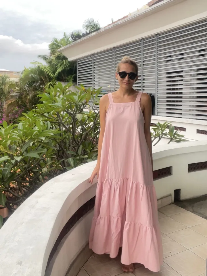 Linen loose light pink summer feminine dress / comfort women vacation summer long oversize dress | light pink designer dress