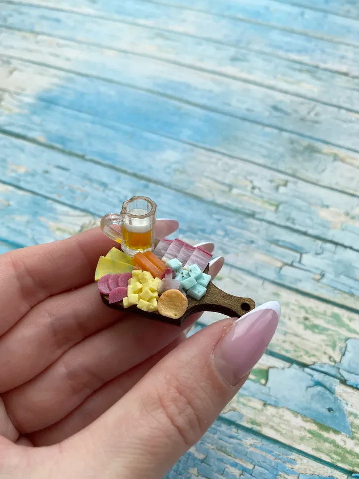 Magnet Miniature Beer Charcuterie Board with Polymer clay