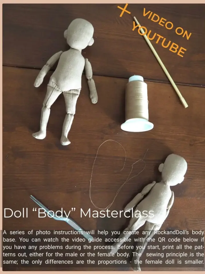 How to sew textile bodies for a male and female doll Eng