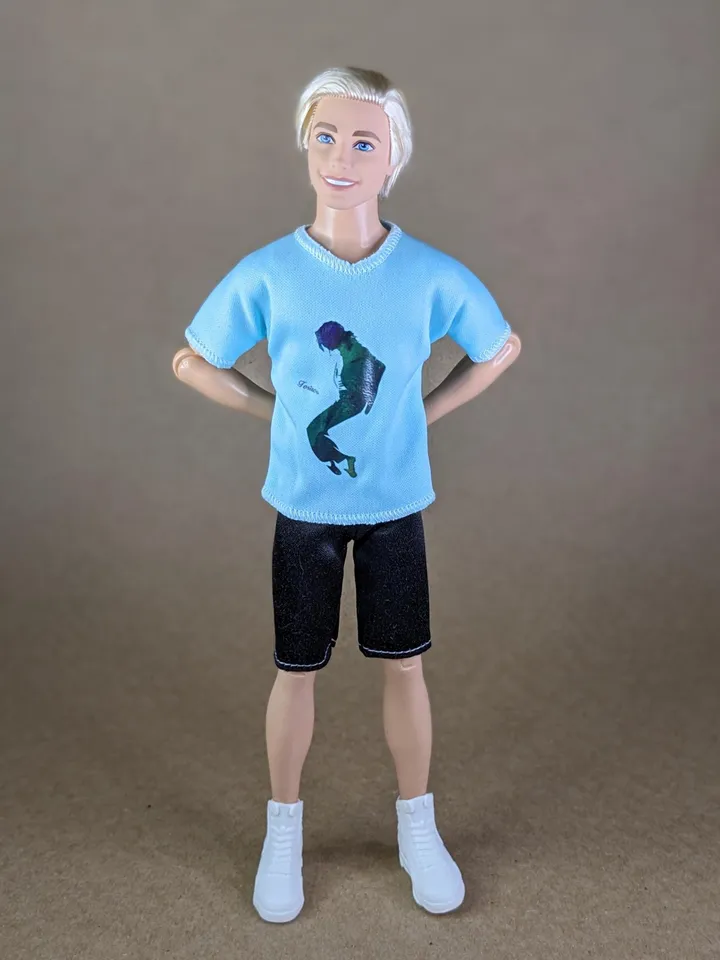 Turquoise printed T-shirt for 12-inch fashion male dolls