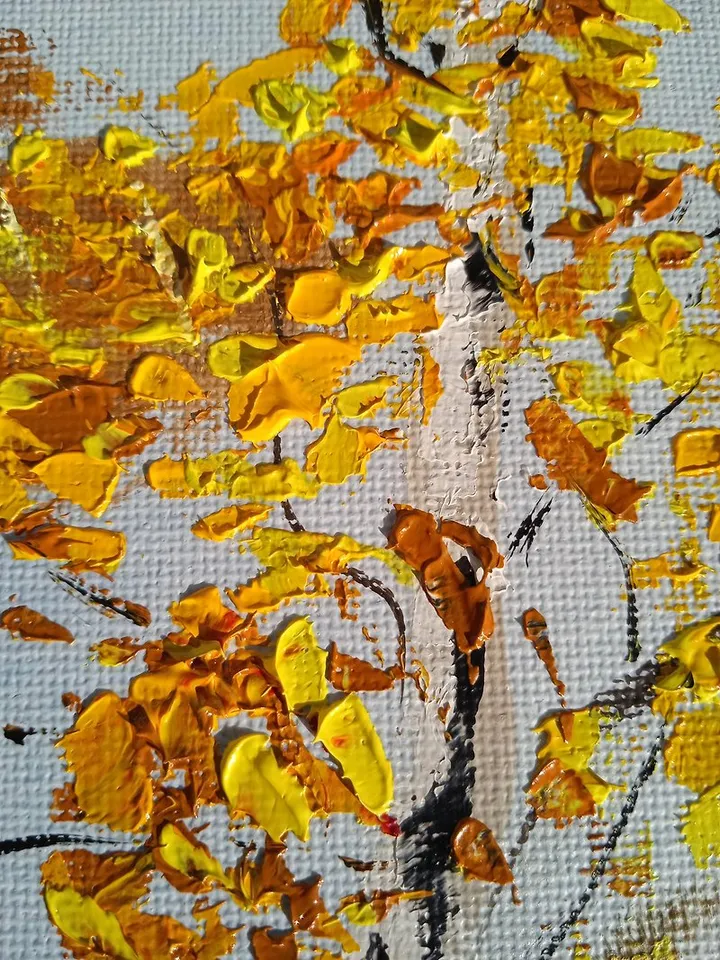 Birch Landscape Art Birch Original Oil Painting Birch Art Impasto Yellow Forest