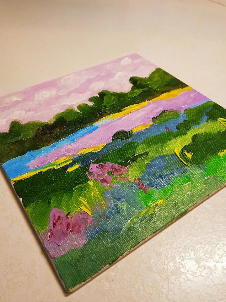Abstract Landscape Original Oil Painting Impasto Art Miniature 6x6 inches