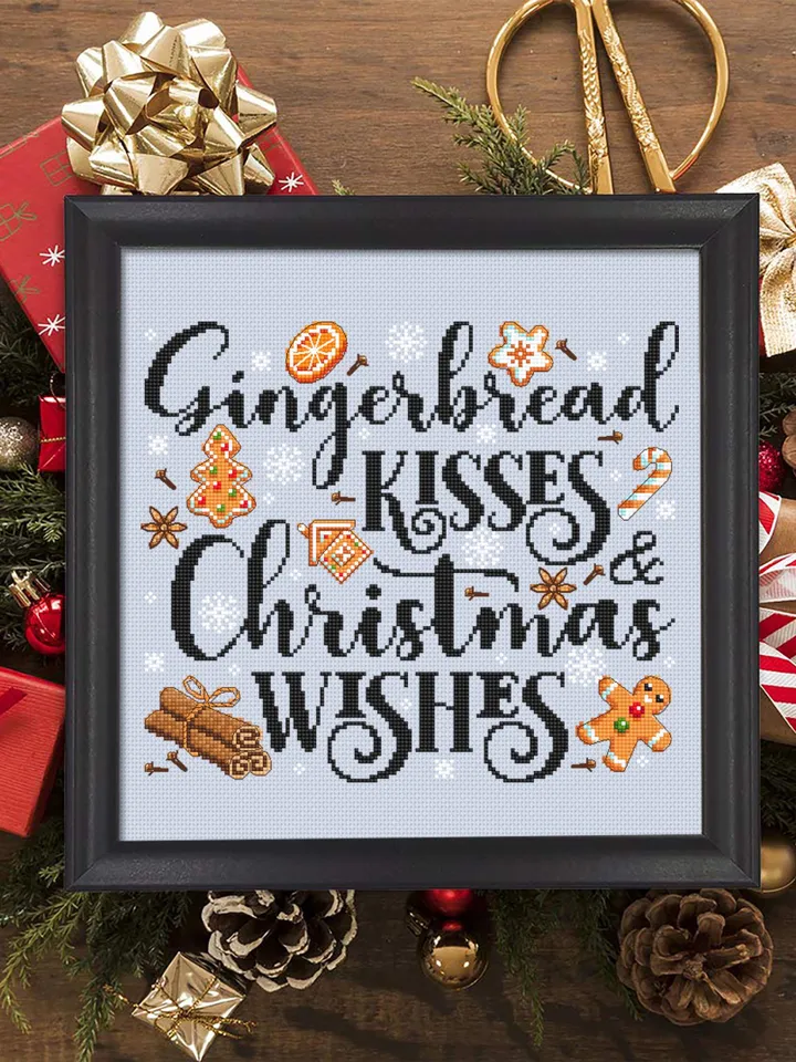 Christmas gingerbread cross stitch pattern PDF download Gingerbread kisses and christmas wishes, Merry Christmas pattern digital PDF #N169
