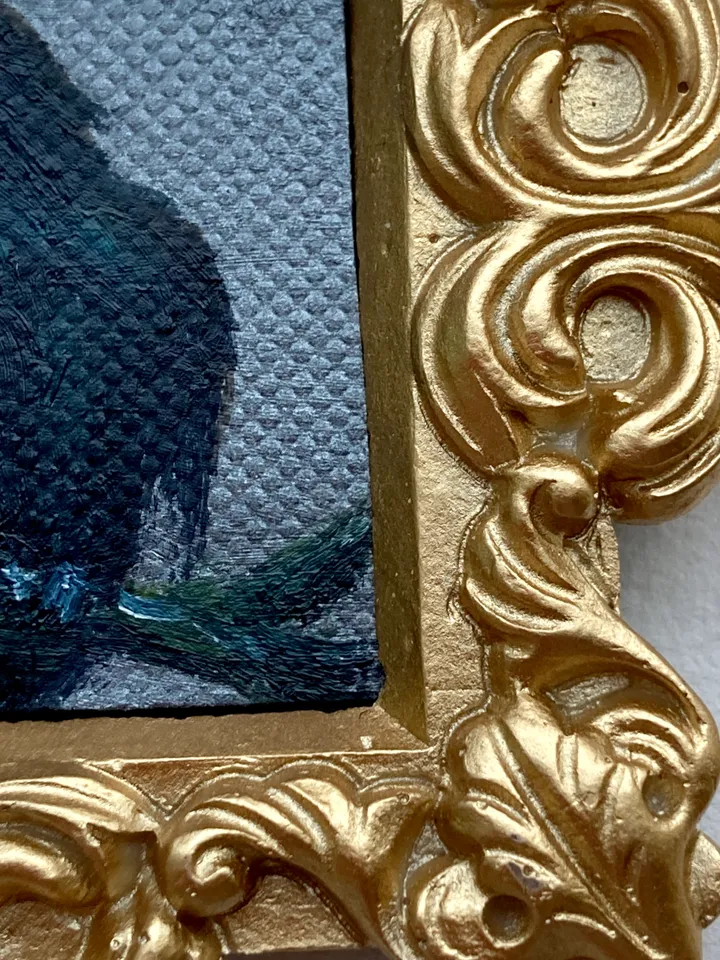 Framed Raven Painting Small Original Witch’s Friend Artwork Crow Art Tiny Oil Painting Bird