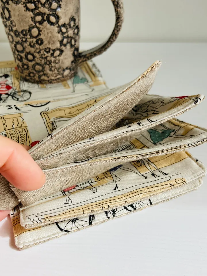 Coasters with Paris Set of 6 Linen-cotton coasters 4.5'' x 4.5''