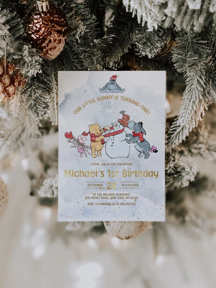 Christmas Winnie Pooh Baby Birthday Invitation; Winnie Pooh Baby Birthday ; Christmas Baby Birthday; Honey Bear Birthday; Winnie Pooh xpooh1