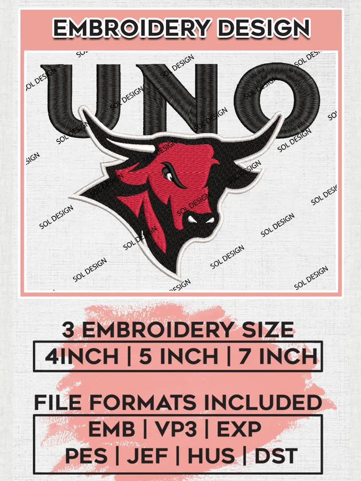 UNO Mavericks Football Team Head Mascot Logo Embroidery Design Files, NCAA Omaha Mavericks Machine Embroidery, NCAA Teams, Game Day, 3 sizes, NCAA Machine embroidery designs, Digital Download