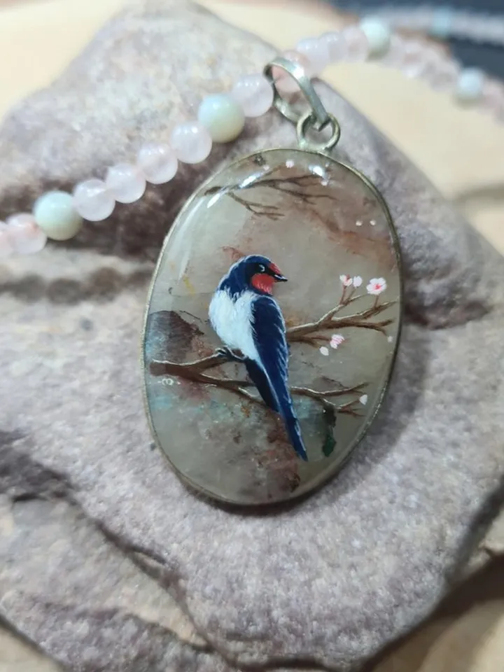 Swallow Necklace Pendant Rose Pink quartz Christmas Gift Wrapping