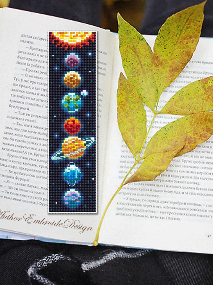 Solar system bookmark cross stitch pattern PDF download Planets cross stitch chart, Space bookmark pattern digital PDF, Cosmos Galaxy #B328