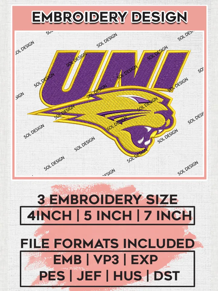 Northern Iowa Panthers Logo Machine Embroidery Design, NCAA Northern Iowa Panthers Embroidery Design Design files, NCAA Embroidery Designs, NCAA Machine Embroidery Designs, Digital Download