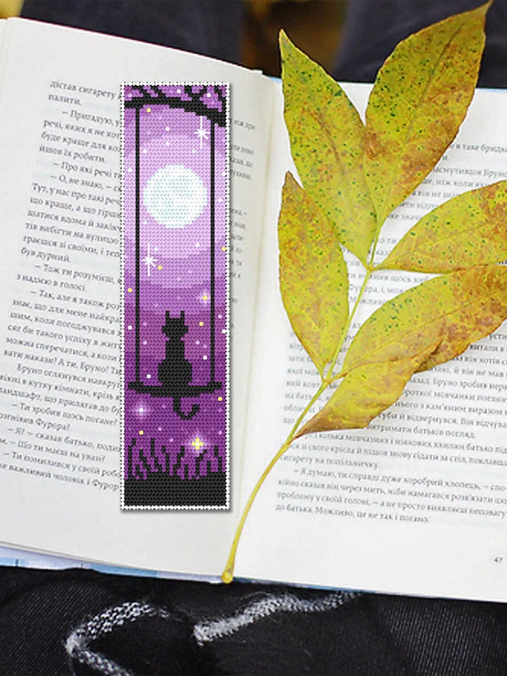Cat Bookmark set cross stitch pattern download PDF Handmade bookmark cross stitch, Black cat embroidery, Sunset, Nature landscape Moon #B112