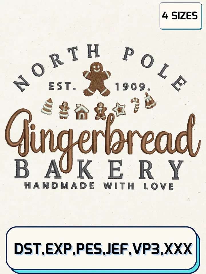 North Pole Gingerbread Bakery Embroidery Designs,Christmas Embroidery Designs,Machine Embroidery Files,4 Sizes