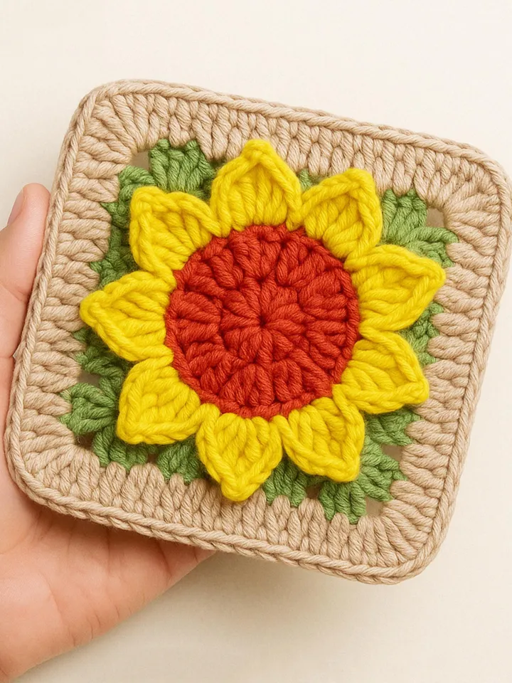 Sunflower Square Crochet Blanket Pattern - Perfect Housewarming or Mother's Day Gifts - Crochet Flower Coaster for Kitchen and Dining